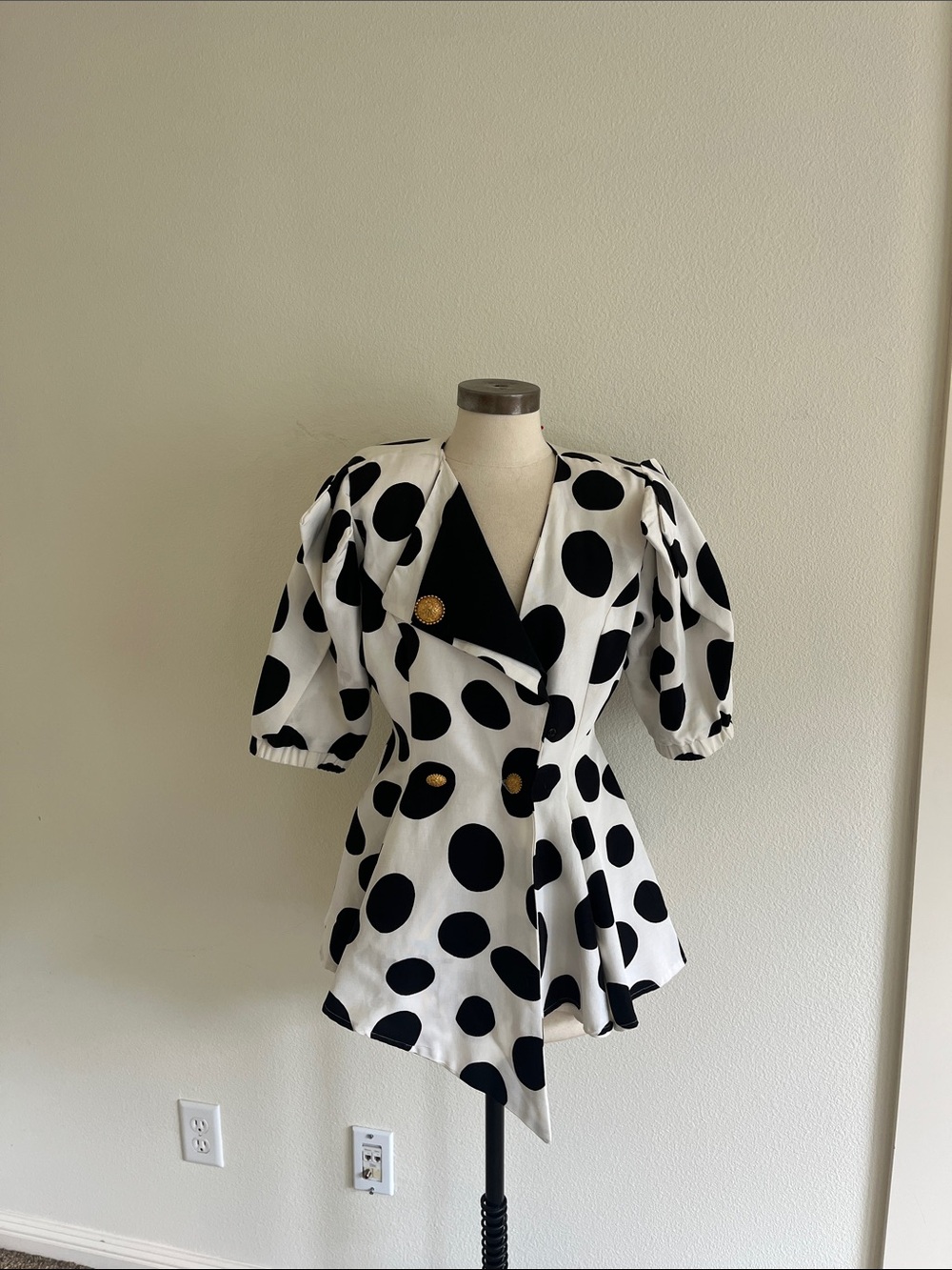 Christian Lacroix Black and White Polka Dot Peplum Blazer